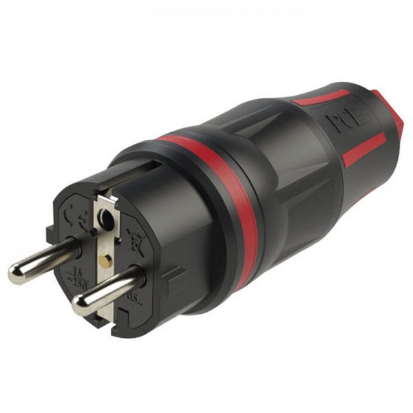 PCE Rubber Schuko Connector Male black/red