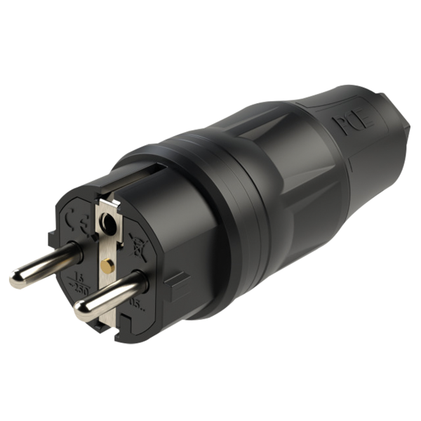 PCE Rubber Schuko Connector Male black