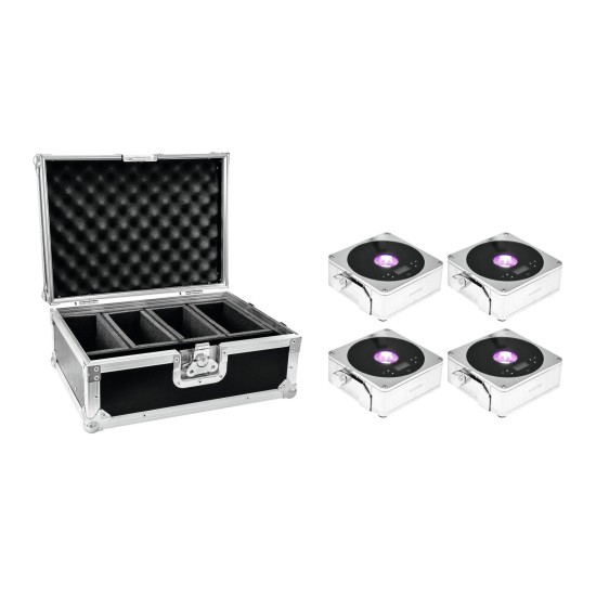 EUROLITE Set 4x AKKU IP Flat Light 1 chrome + Case