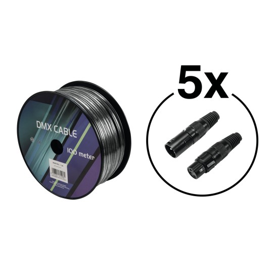 EUROLITE Set DMX Cable 2x0.22 100m bk + 10 Connectors