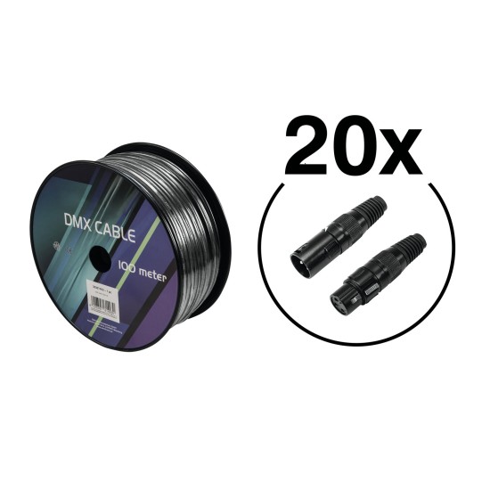 EUROLITE Set DMX Cable 2x0.22 100m bk + 40 Connectors