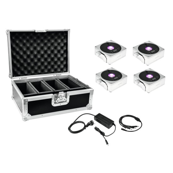 EUROLITE Set 4x AKKU IP Flat Light 1 chrome + Case + Charger