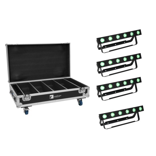 EUROLITE Set 4x AKKU Bar-6 QCL + Flightcase with charging function