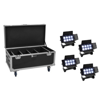 EUROLITE Set 4x AKKU Multiflood IP 8x10W RGBW Wash CRMX + Case with charging function